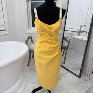 Chiara Boni Yellow Midi Dress with Embellished Straps